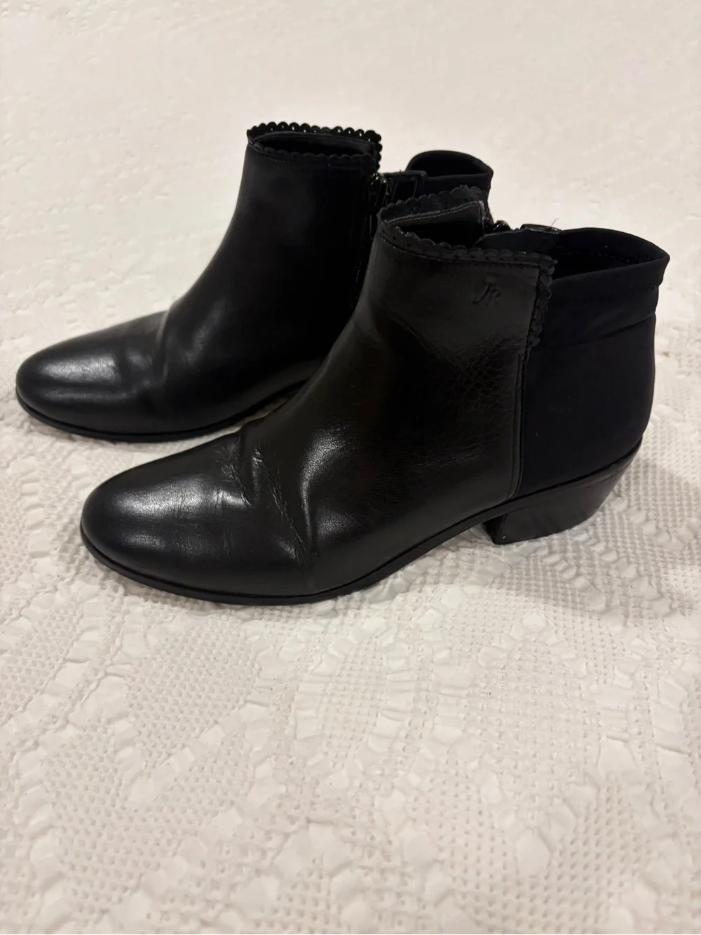 Jack Rogers Bailee Black Leather Scallop-Trim Ankle Bootie